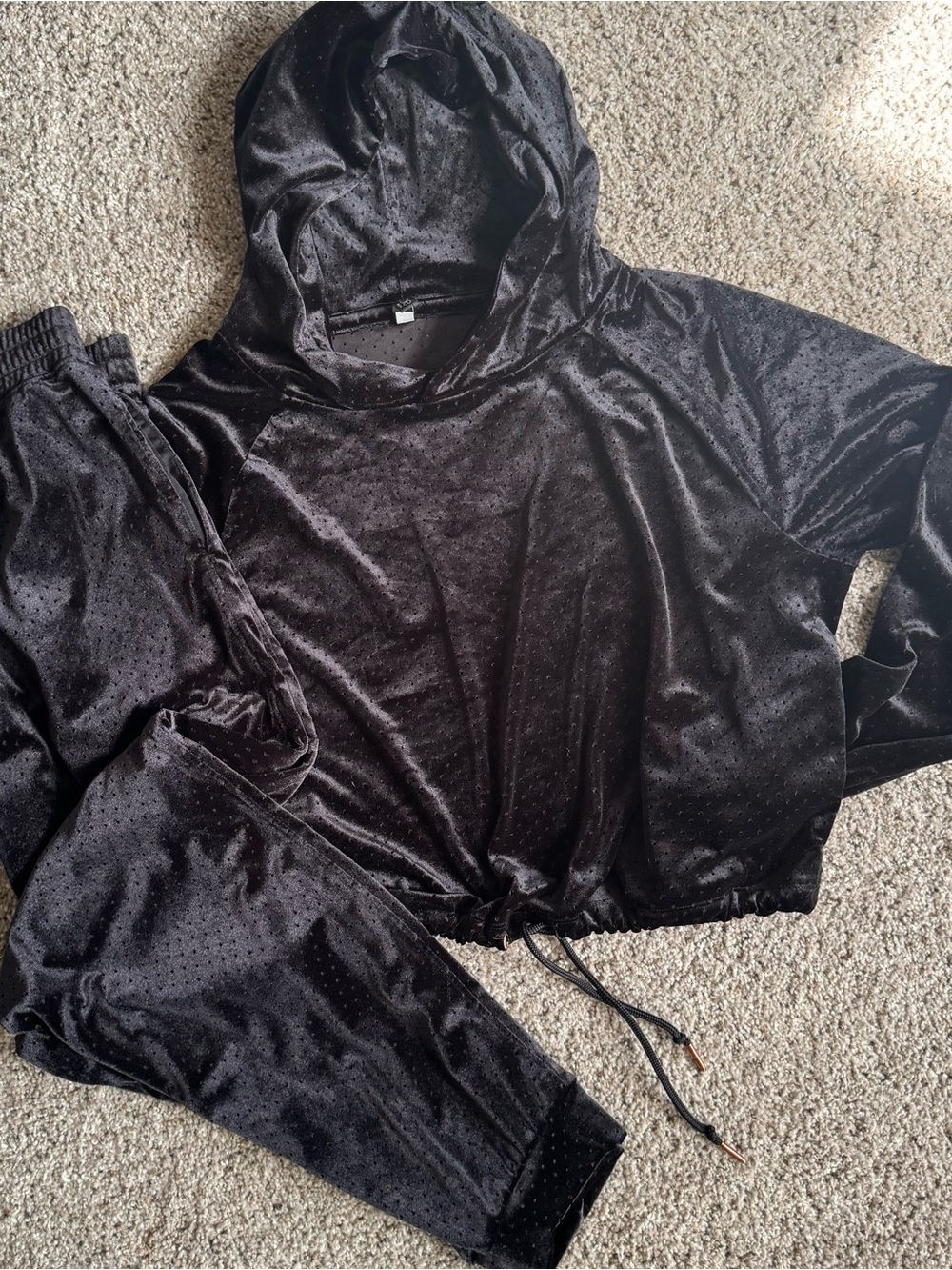 Onzie Flow Velvet Black Hooded Jogger Set - Women's Cozy Lounge Pants & Top